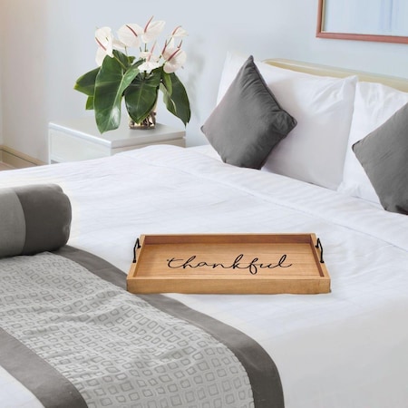 Top Chef 15.50 x 12 in. Thankfull Elegant Designs Decorative Wood Serving Tray with Handles, Natural Finish TO2519979